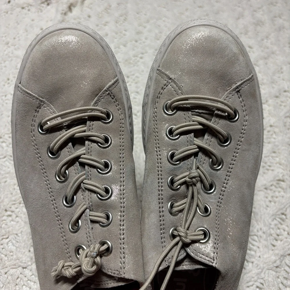 Paul Green $498 Genuine‎ Leather Taupe Shimmer Platform Lace Up Sneakers US 8.5 - Picture 14 of 16